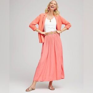 CHICO’S NWT 2 / Women’s L Pull-On Pleated Maxi Pocket Skirt in Melon Mambo Coral